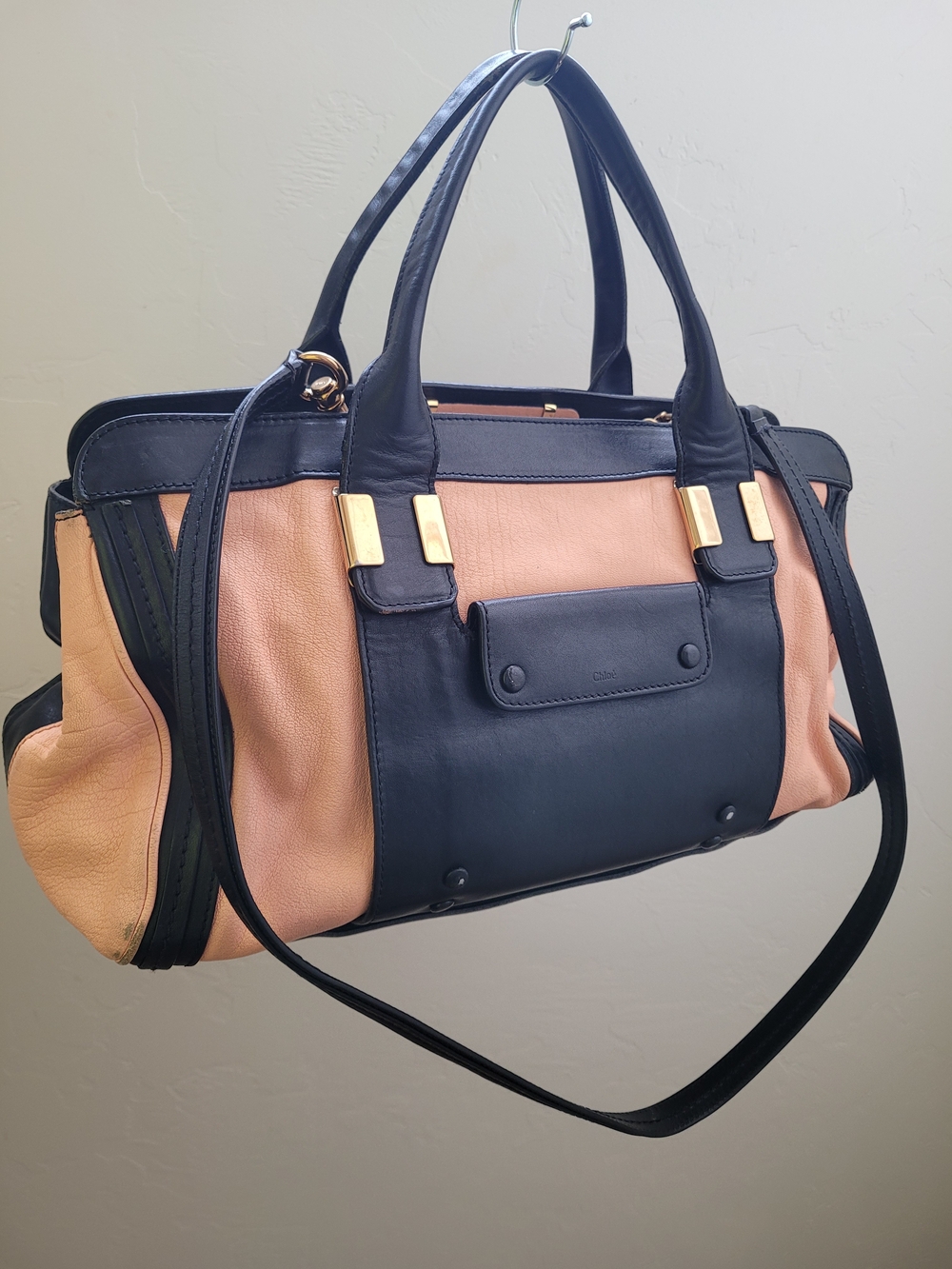 Chloé Black & Sunrise Peach Leather Medium Alice Satchel Bag Crossbody